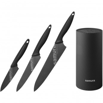 Набор из трёх ножей и подставки SAMURA GOLF STONEWASH SG-04B/K Набор из трёх ножей и подставки SAMURA GOLF STONEWASH SG-04B/K